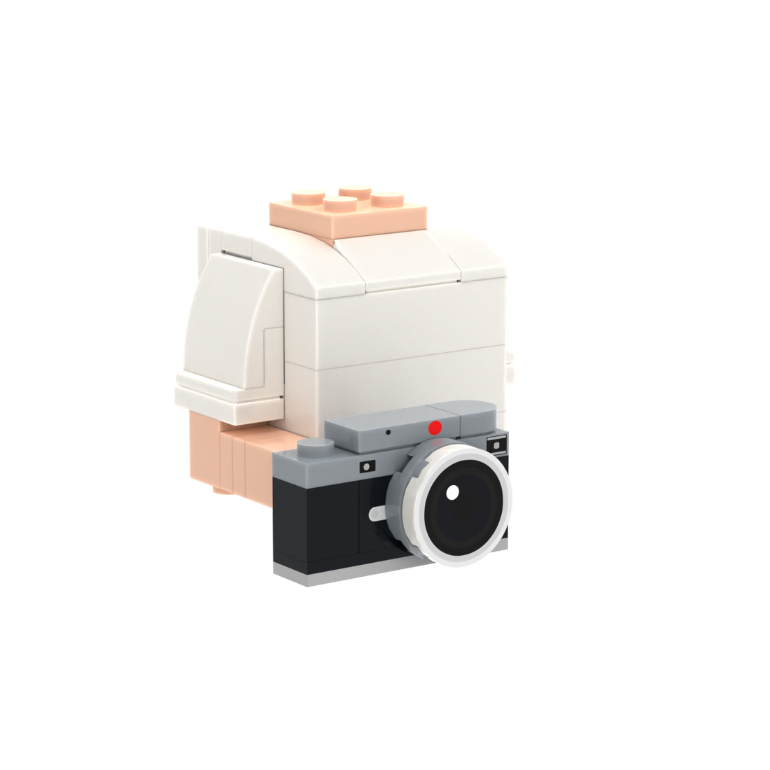 Camera brick figure accessory, left-side view