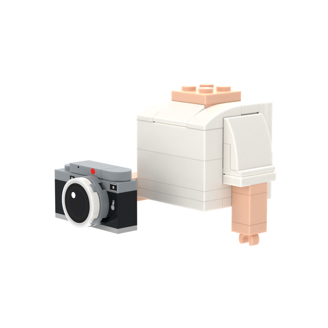 Camera brick figure accessory, right-side view