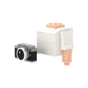 Camera brick figure accessory, right-side view