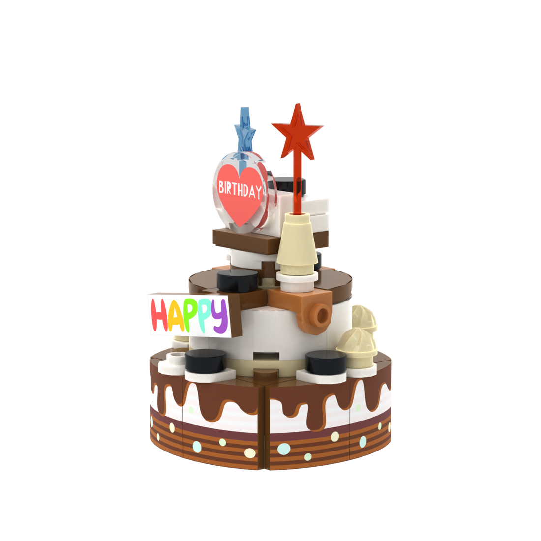 Chocolate Multi-layer Birthday Cake brick scene accessory, detail view 2