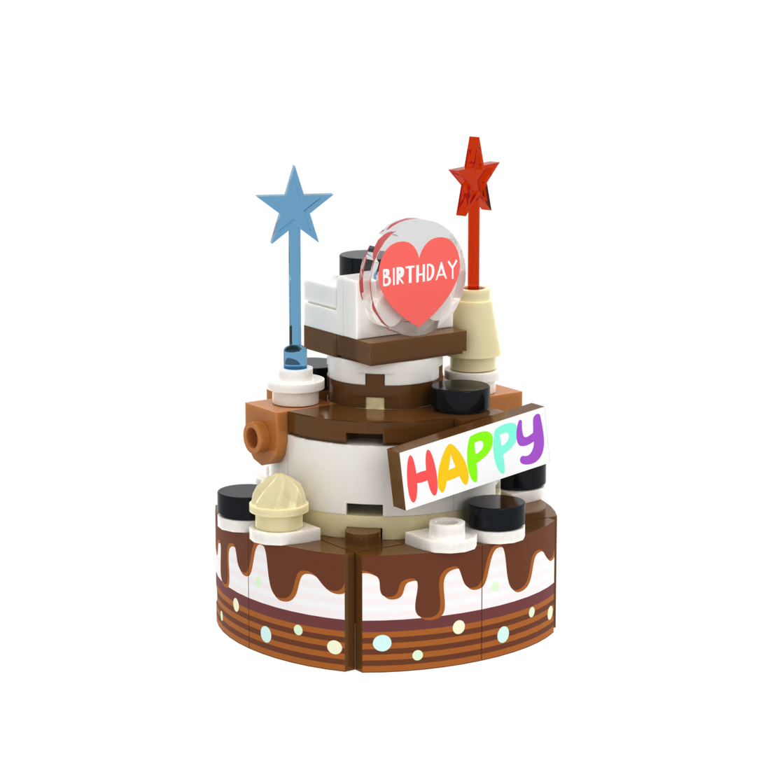 Chocolate Multi-layer Birthday Cake brick scene accessory, right-side view