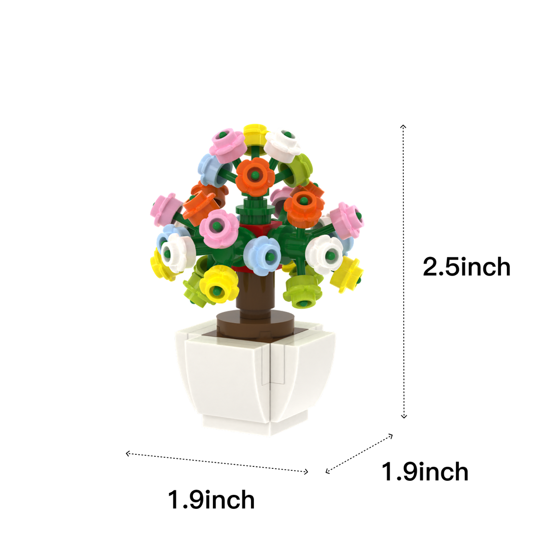 Colorful Potted Flower brick scene accessory, size guide