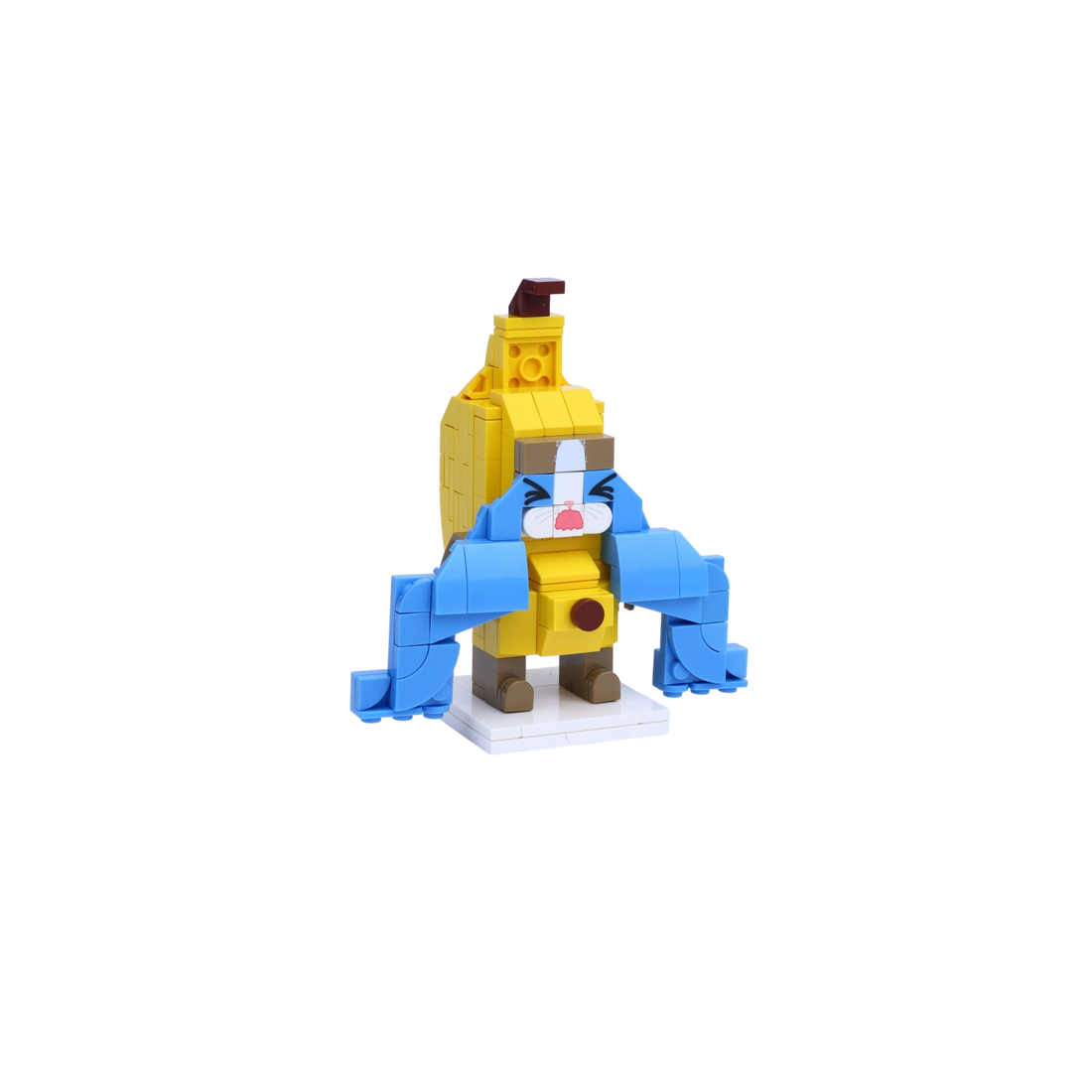 Crying Banana Cat brick art collectible, left-side view