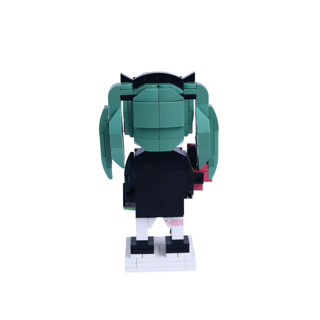 Cyber Pigtail Blaster custom brick figure, back view
