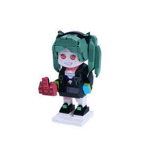 Cyber Pigtail Blaster custom brick figure, right-side view