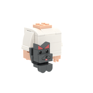 Dark Gray Pointy-Eared Whiskered Cat brick figure accessory, left-side view