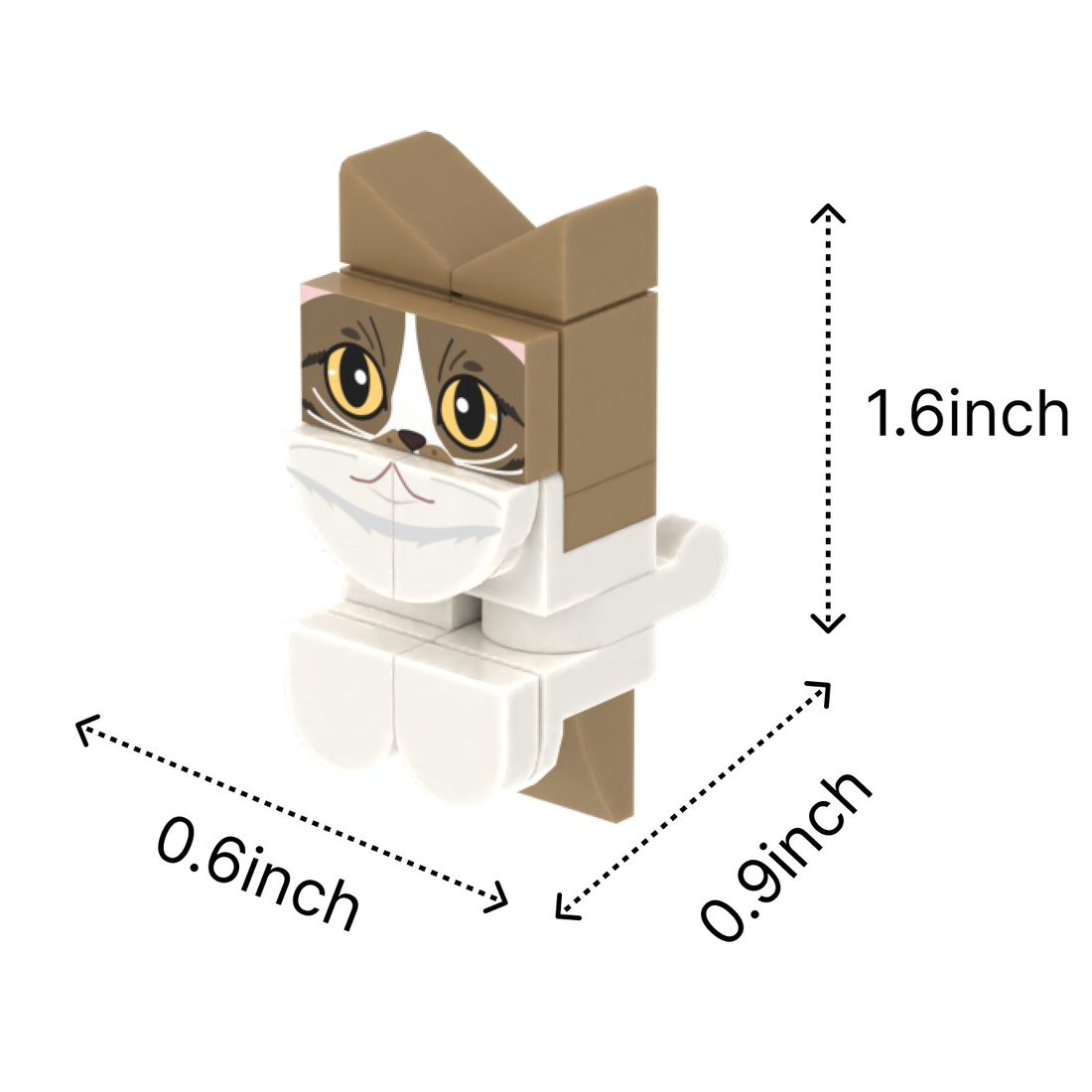 Dark Tan Cat brick figure accessory, size guide
