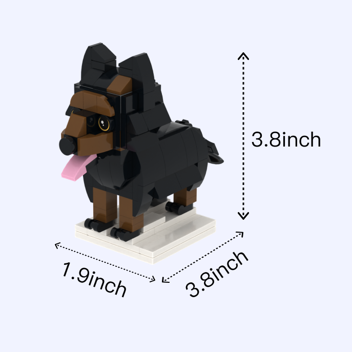 Doberman dog brick figure, size guide