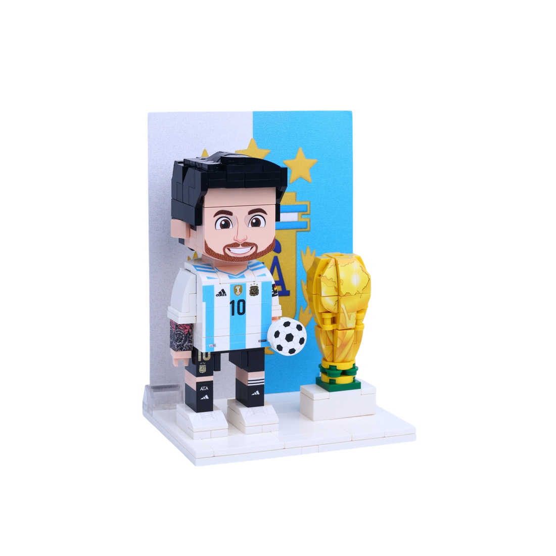 Golden Number 10 Striker custom brick figure, left-side view