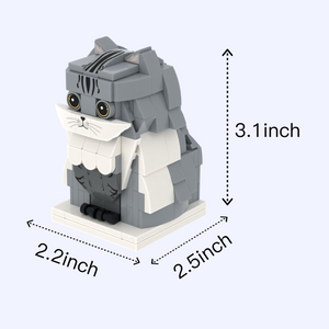 Gray Tabby Cat cat brick figure, size guide