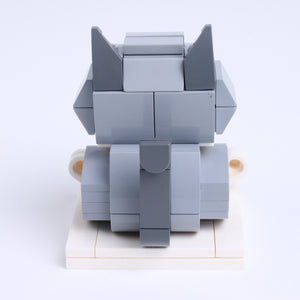 Gray White Cat Design 1 cat brick figure, back view