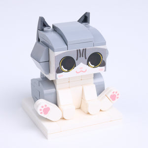 Gray White Cat Design 1 cat brick figure, left-side view