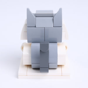Gray White Cat Design 2 cat brick figure, back view