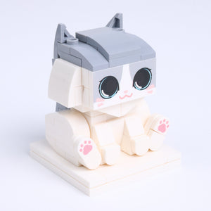Gray White Cat Design 2 cat brick figure, left-side view
