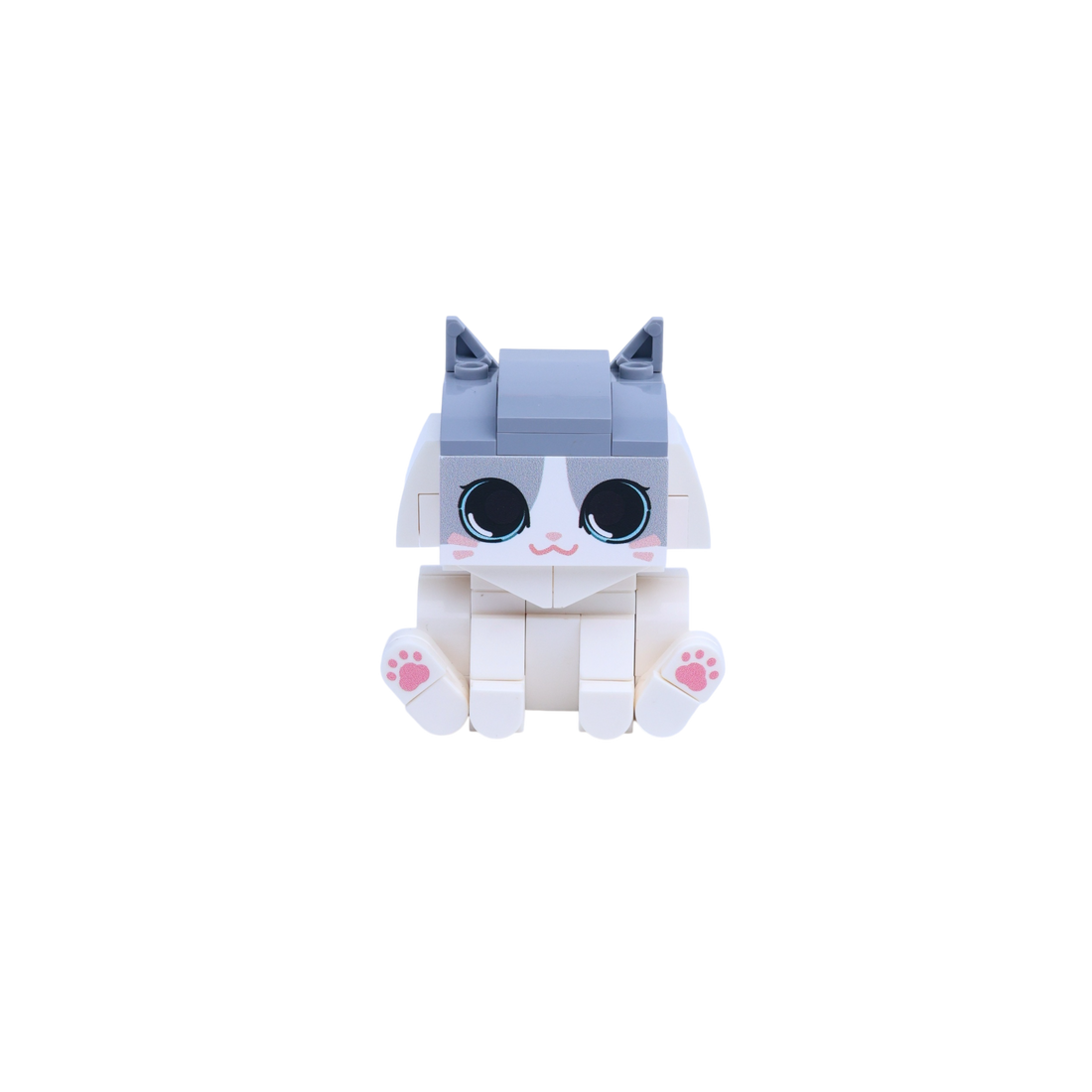 Gray White Cat Design 2 cat brick figure, main product view