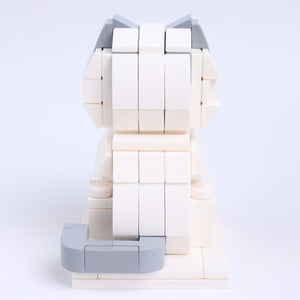 Gray White Longhair cat brick figure, back view