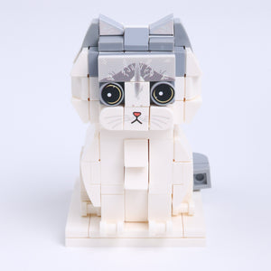 Gray White Longhair cat brick figure, main product view