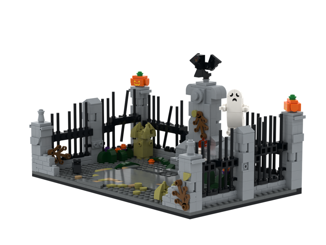 Halloween · Cemetery brick scene, right view