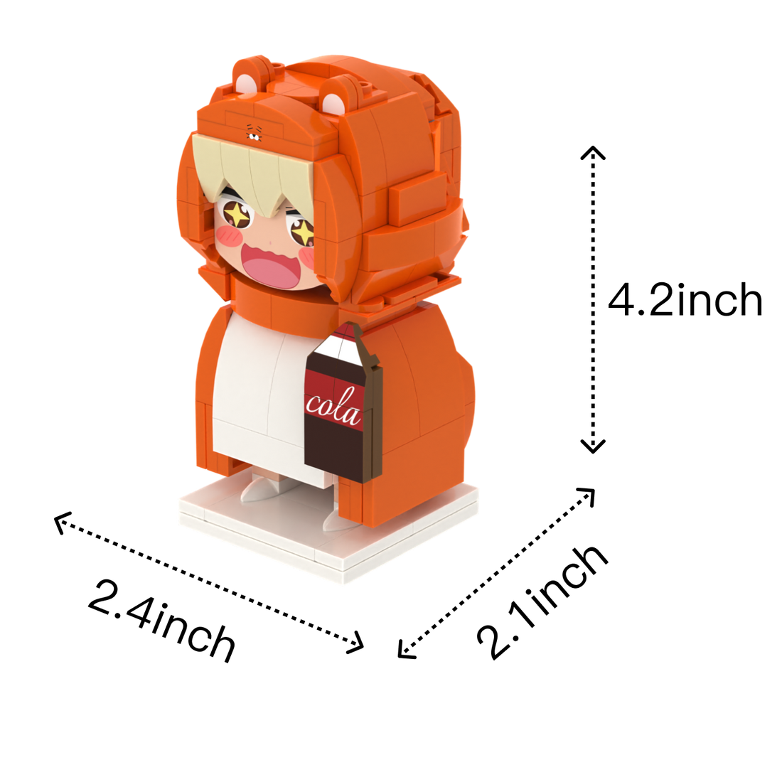 Hamster-Hooded Homebody custom brick figure, size guide