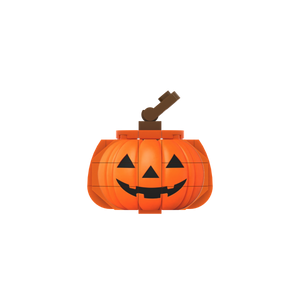 Jack-o'-lantern brick scene accessory, left-side view