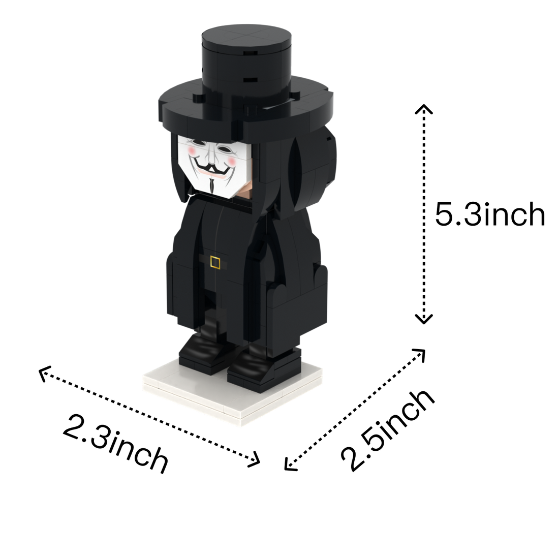 Masked Rebel custom brick figure, size guide
