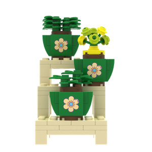 Multi-tier Plant Stand with Potted Flowers brick scene accessory, left-side view
