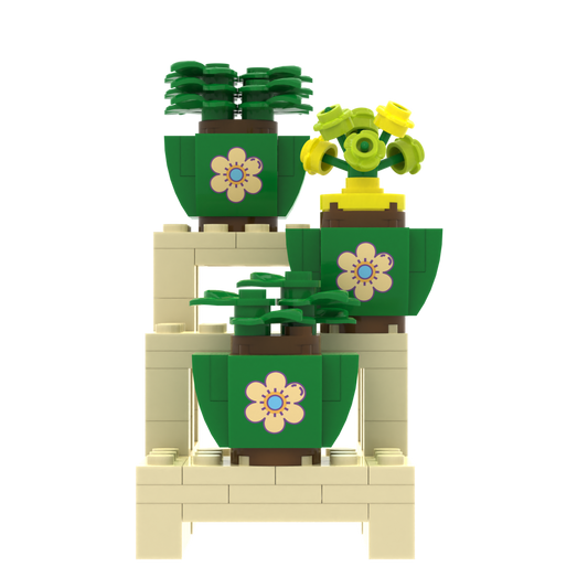 Multi-tier Plant Stand with Potted Flowers brick scene accessory, left-side view