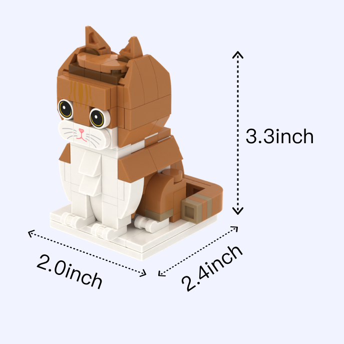 Orange White Cat Design 2 cat brick figure, size guide