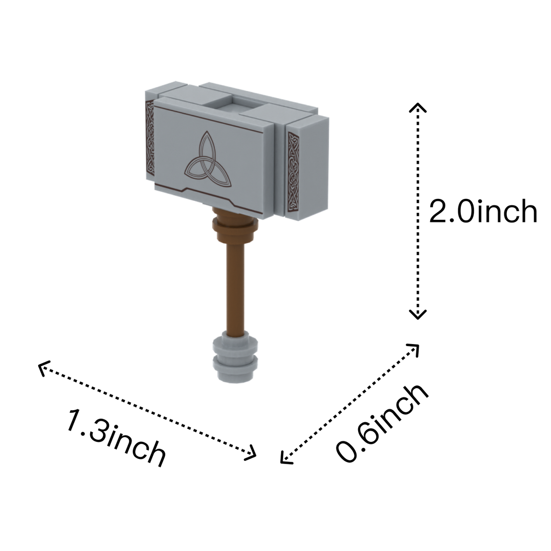Patterned War Hammer brick figure accessory, size guide