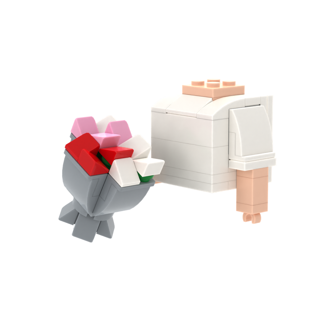 Pink Red & White Flower brick figure accessory, right-side view