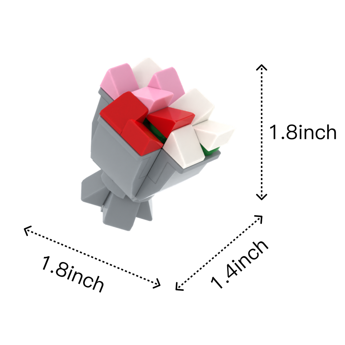 Pink Red & White Flower brick figure accessory, size guide