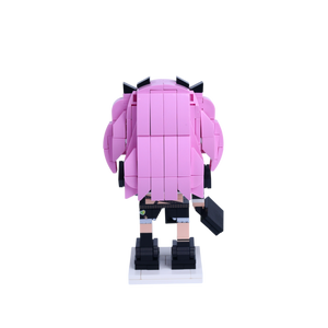 Pink Twin-Tails Girl custom brick figure, back view