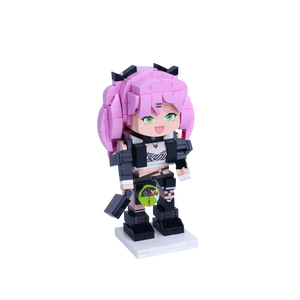 Pink Twin-Tails Girl custom brick figure, left-side view