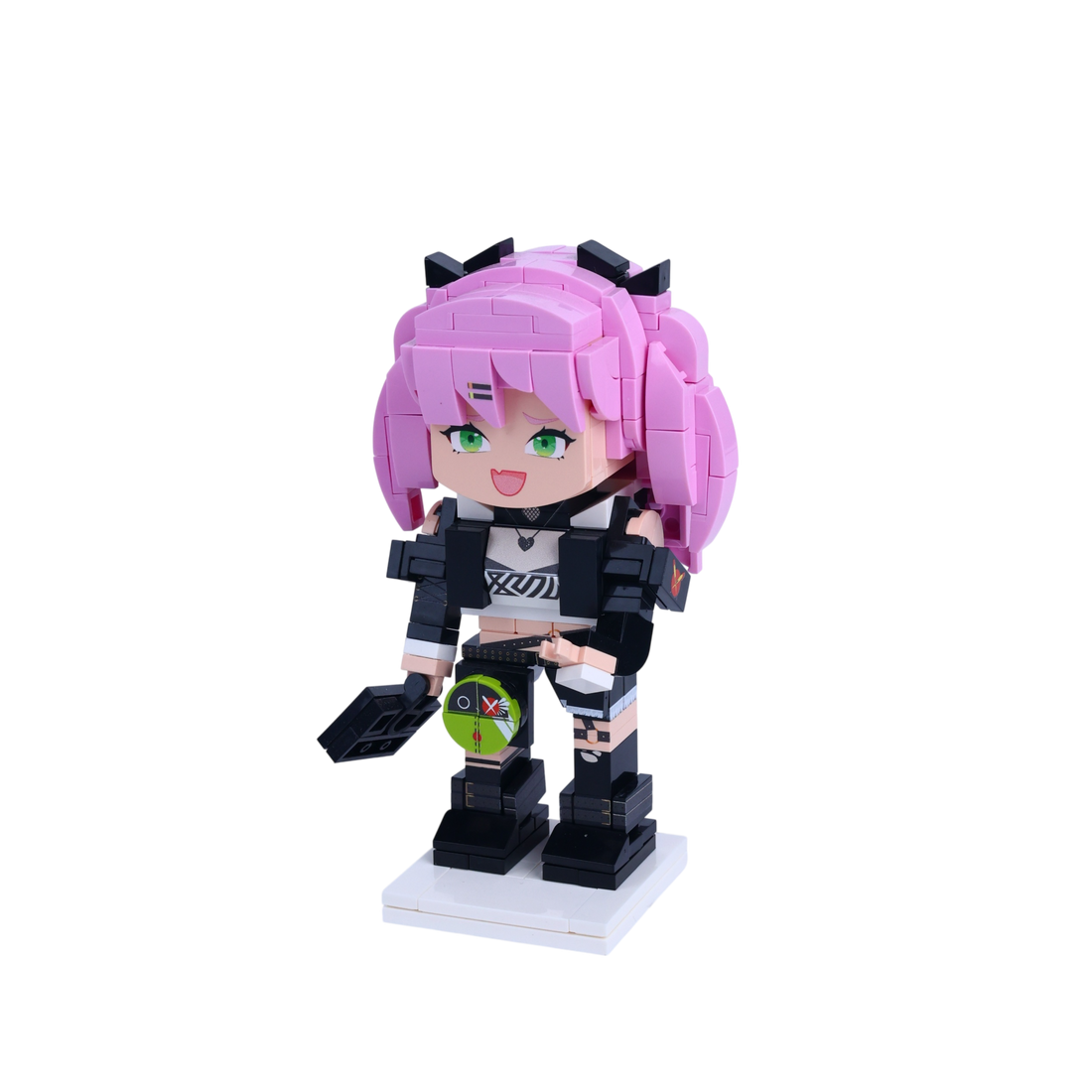 Pink Twin-Tails Girl custom brick figure, right-side view