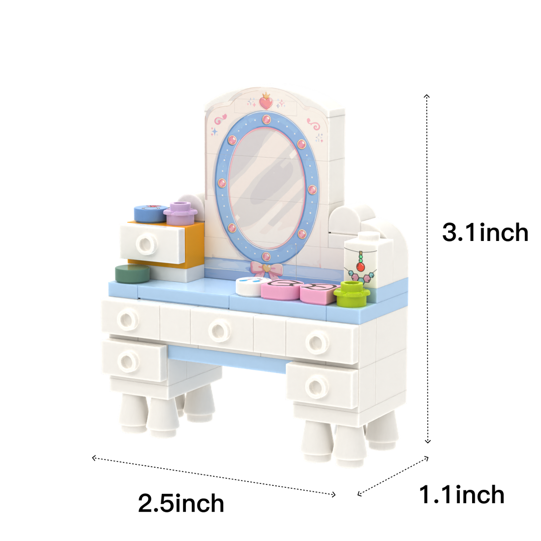 Princess Style Dressing Table brick scene accessory, size guide
