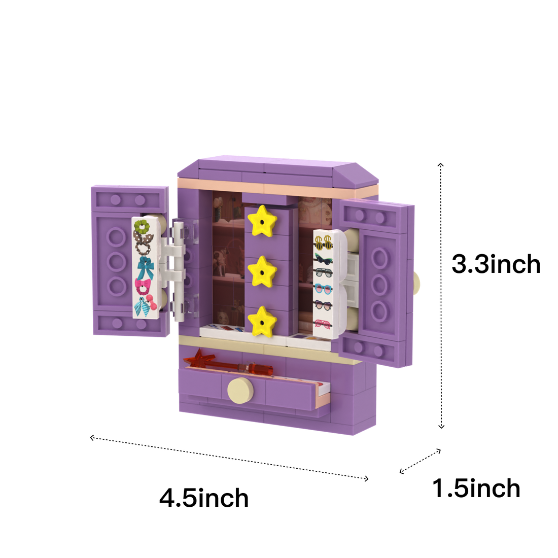 Purple Double-door Storage Cabinet brick scene accessory, size guide