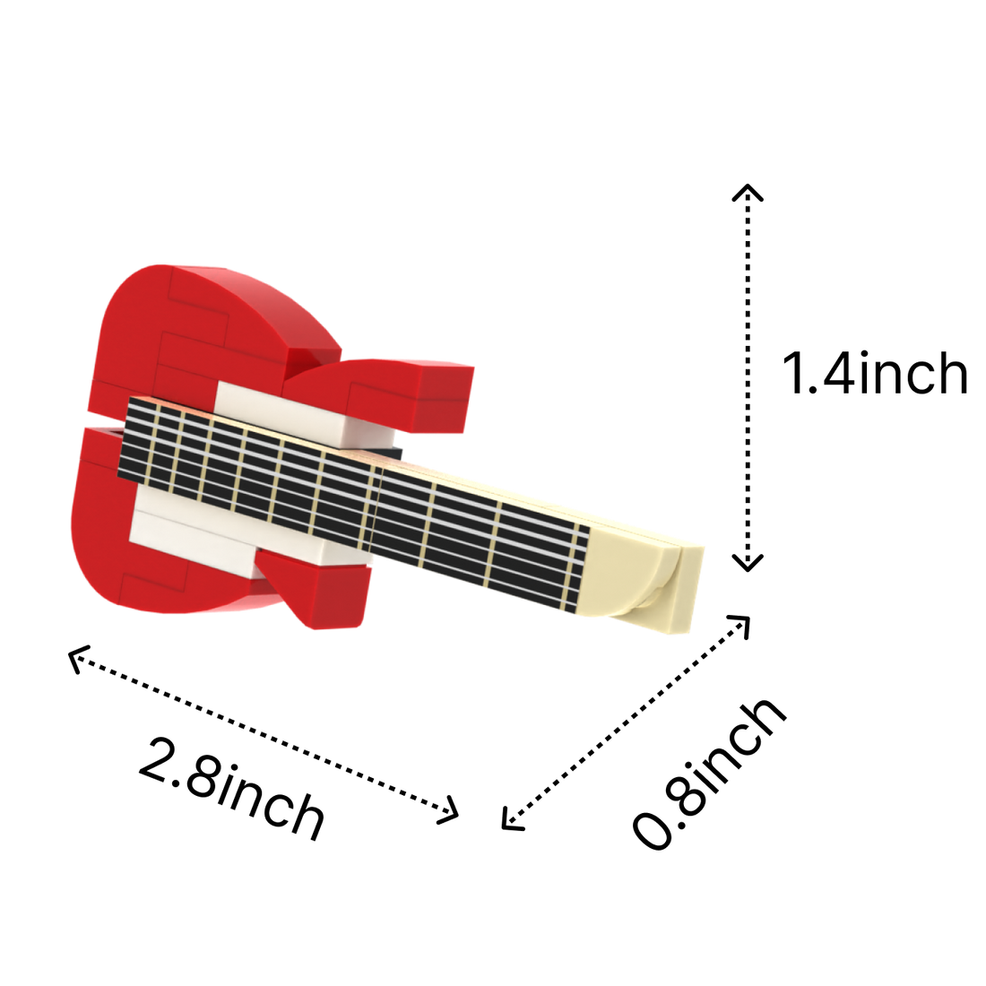 Red Electric Guitar brick figure accessory, size guide