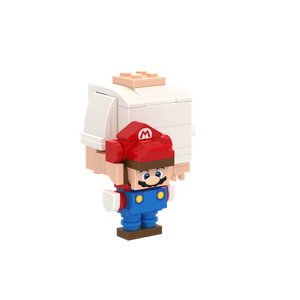 Red Hat & Blue Overall Brick Figure brick figure accessory, left-side view