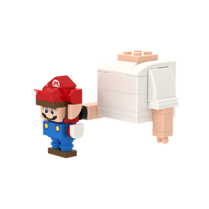 Red Hat & Blue Overall Brick Figure brick figure accessory, right-side view