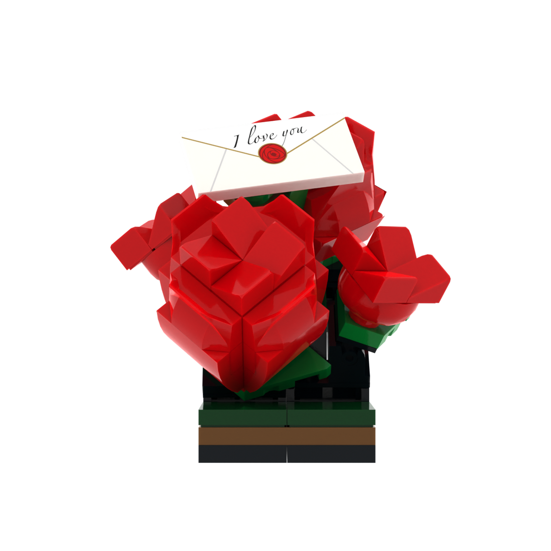 Red Rose Bouquet brick scene accessory, left-side view