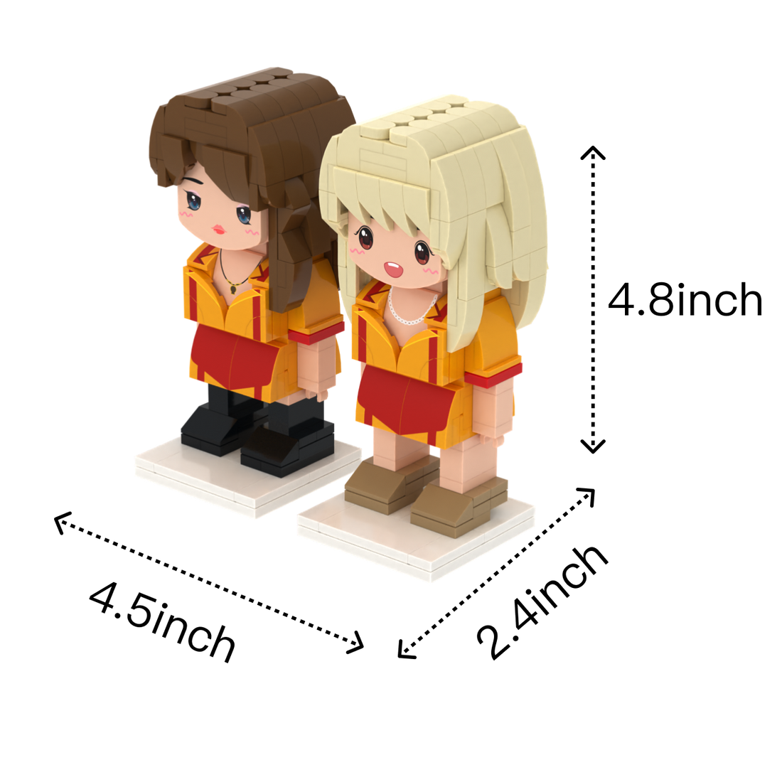 Retro Diner Duo custom brick figure, size guide