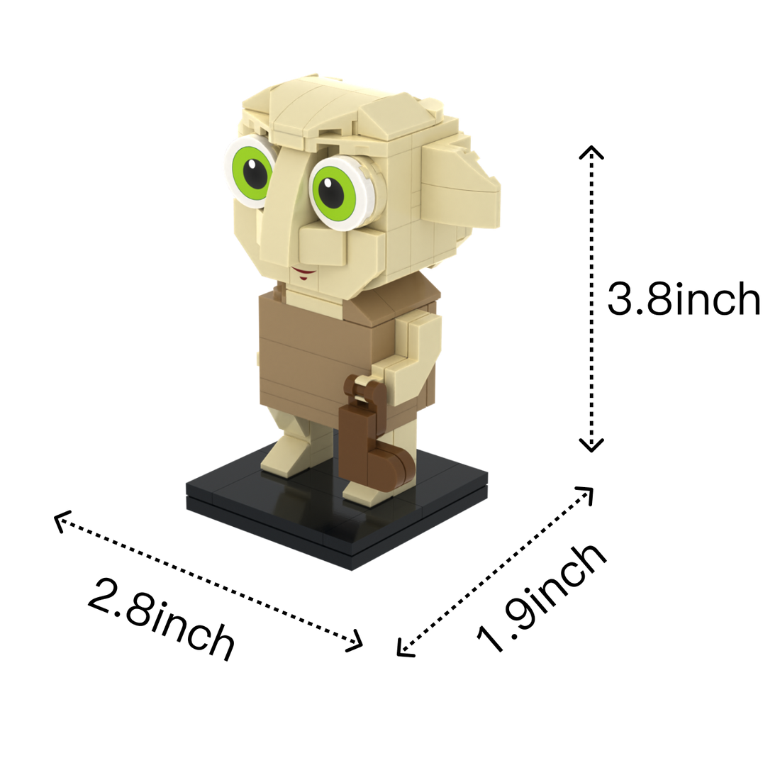 Small-Eared Helper custom brick figure, size guide