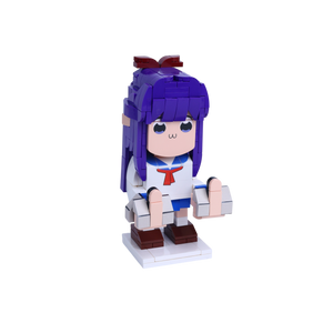 Tall Blue-Haired Character custom brick figure, left-side view