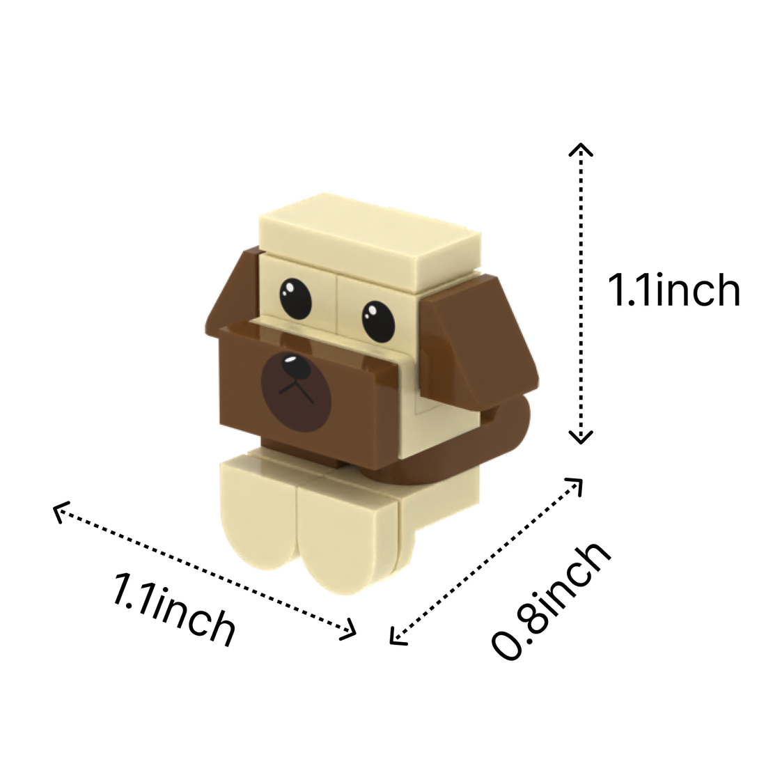 Tan-Brown Dog brick figure accessory, size guide