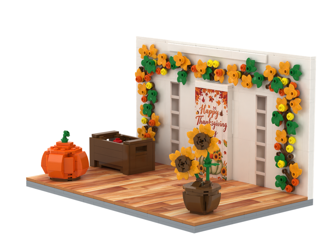 Thanksgiving · Harvest Hearts brick scene, right view