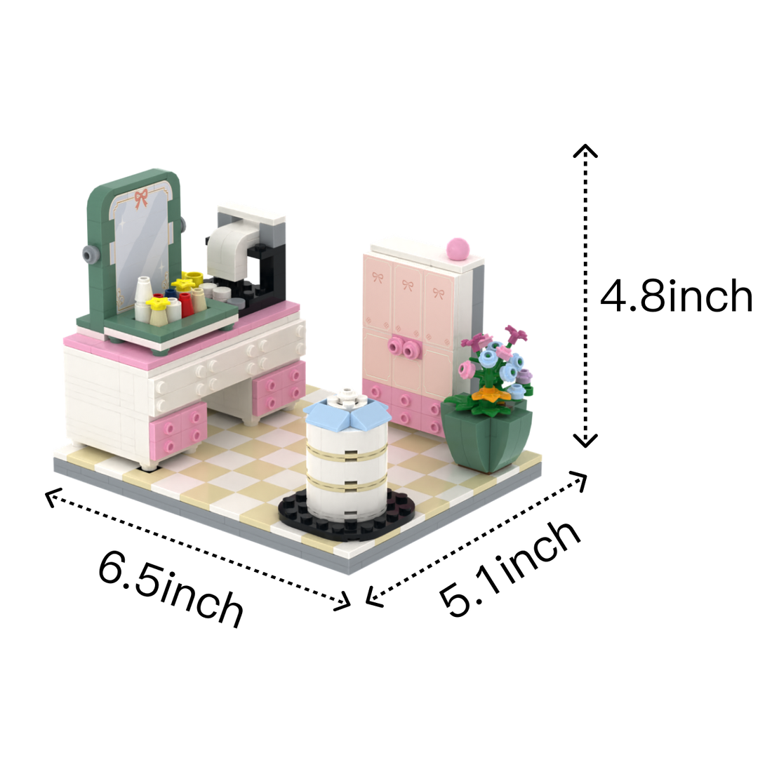 The Glam Room brick scene, size guide