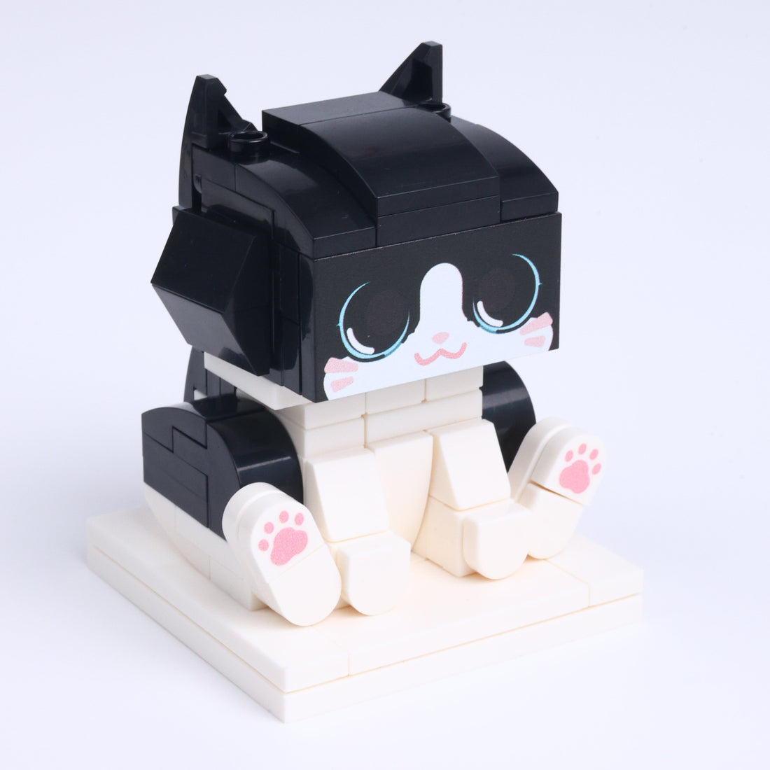 Tuxedo Cat Design 1 cat brick figure, left-side view