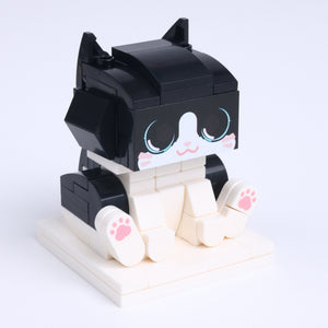 Tuxedo Cat Design 1 cat brick figure, left-side view