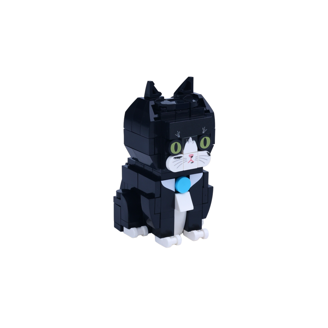 Tuxedo Cat Design 2 cat brick figure, left-side view