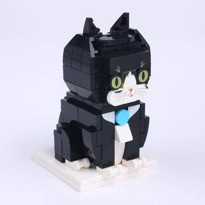Tuxedo Cat Design 2 cat brick figure, left-side view